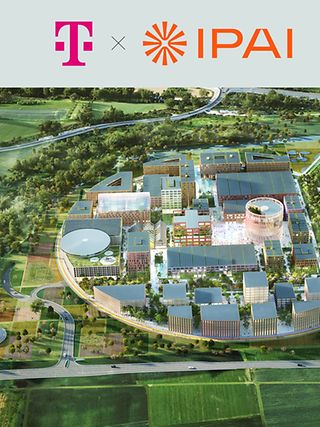Picture of the IPAI campus with the logos of IPAS and Deutsche Telekom.