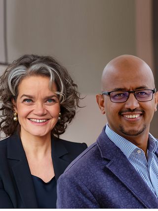 Portraits von Claudia Nemat und Abdurazak Mudesir.