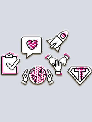 Six symbols represent the corporate values ​​of the Telekom.