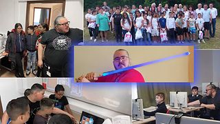 Montage: Motive aus dem Unterricht und ein Mann mit einem Lichtschwert. 