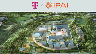 Picture of the IPAI campus with the logos of IPAS and Deutsche Telekom.