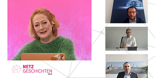 Talk übers All: Moderatorin Dörthe Eickelberg mit (v.o.) Sandro Scalise, Bruno Jacobfeuerborn und Thomas Jarzombek.